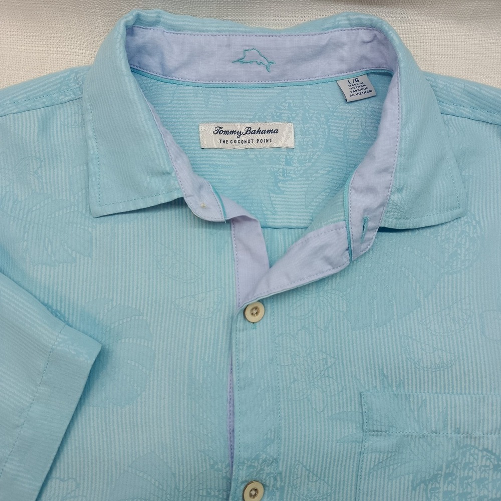 Tommy Bahama Shirt Mens L Blue Coconut Point‎ IslandZone Tencel Modal Button Up